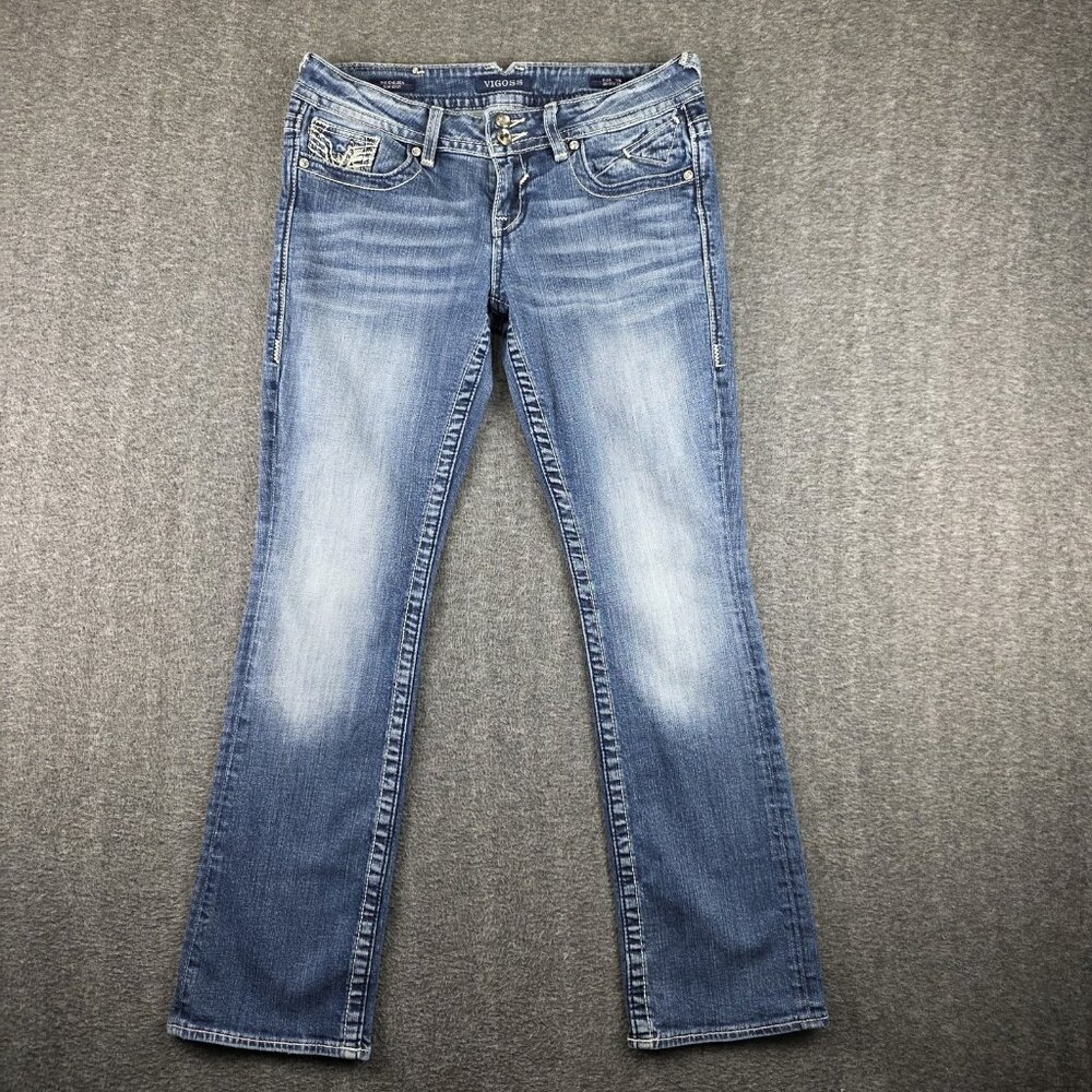 VIGOSS Bootcut Jeans Womens 7/8 32x31 Blue Medium Wash Embellished Chelsea
